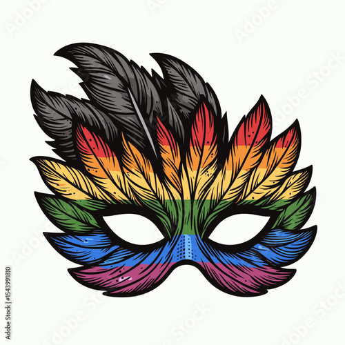 Feathered masquerade mask with rainbow