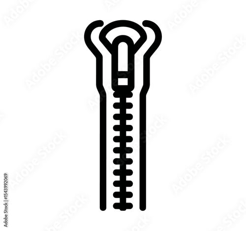 Vector illustration of zipper icon isolated on white background, fashion accessory, clothing tool, sewing supply, textile fastener, jacket zip, apparel element, png, style detail.