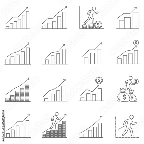 Financial growth and investment success icons representing business expansion and profitability