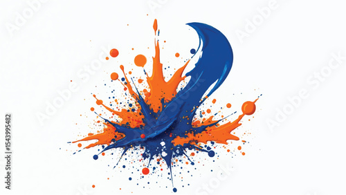 Orange and blue paint splash on white background. A vibrant vector illustration of abstract Orange and blue paint splashes. 