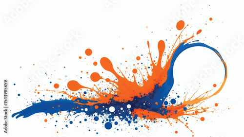 Orange and blue paint splash on white background. A vibrant vector illustration of abstract Orange and blue paint splashes. 