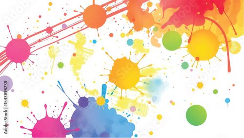 A vibrant, abstract, colorful splatter background with a white background. Multicolor splatter design. Colorful Paint Splashes. 