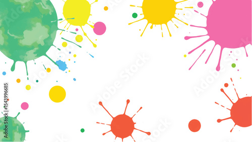 A vibrant, abstract, colorful splatter background with a white background. Multicolor splatter design. Colorful Paint Splashes. 