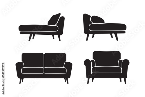 Modern Sofa Chair Couch Silhouette Clipart for Interior Design and Home Decor