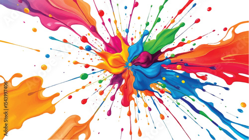 A vibrant, abstract, colorful splatter background with a white background. Multicolor splatter design. Colorful Paint Splashes. 