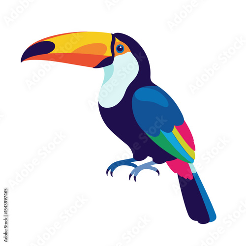 Colorful toucan bird perched, tropical wildlife concept, vector illustration
