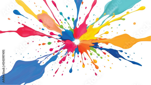 A vibrant, abstract, colorful splatter background with a white background. Multicolor splatter design. Colorful Paint Splashes. 