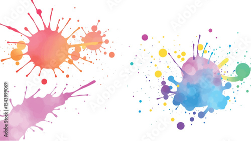 A vibrant, abstract, colorful splatter background with a white background. Multicolor splatter design. Colorful Paint Splashes. 
