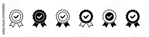 Badge icon. Award sign vector set. Achievement sign set. Checkmark prize reward badge. Winner best reward isolated icon set.