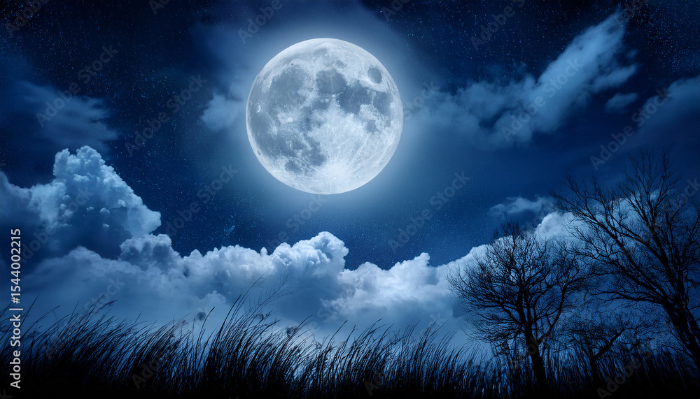 Fototapeta premium spooky night sky background with full moon and clouds