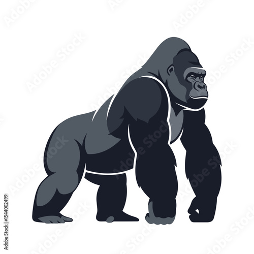 Strong standing gorilla illustration in side view, vector illustration
