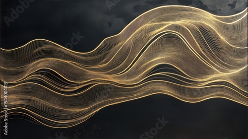 Abstract Golden Wavy Lines on Dark Background