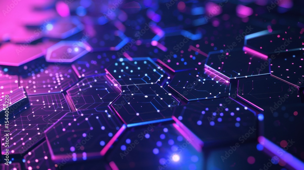 Fototapeta premium Abstract Hexagonal Grid with Interconnected Lines and Glowing Dots