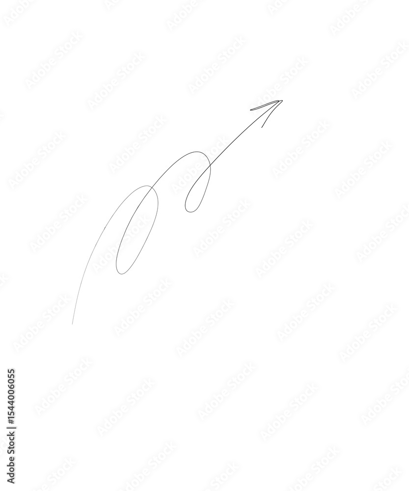 Obraz premium A delicate, swirling hand-drawn arrow pointing upwards and to the right. This fine line sketch adds a touch of whimsical direction. Ideal for subtle guidance in designs.
