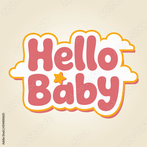 Cute “Hello Baby” Text Inside Cloud Shape with Star – Newborn Greeting Vector Illustration
