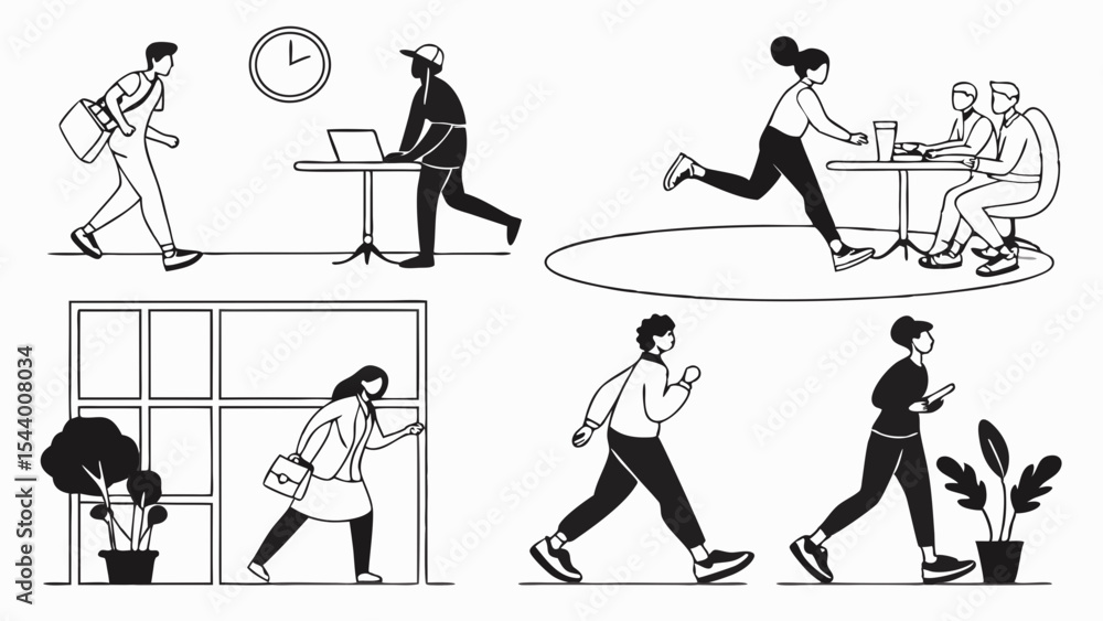 Fototapeta premium Generated AI Busy Office Life Illustrations - Modern Workplace Scenes