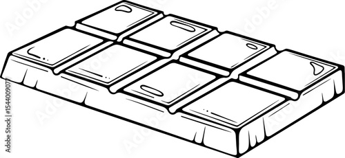 Chocolate bar with segmented squares. Sweet dessert element. Vector illustration in hand drawn doodle sketch style. Line art isolated on white for coloring book, print