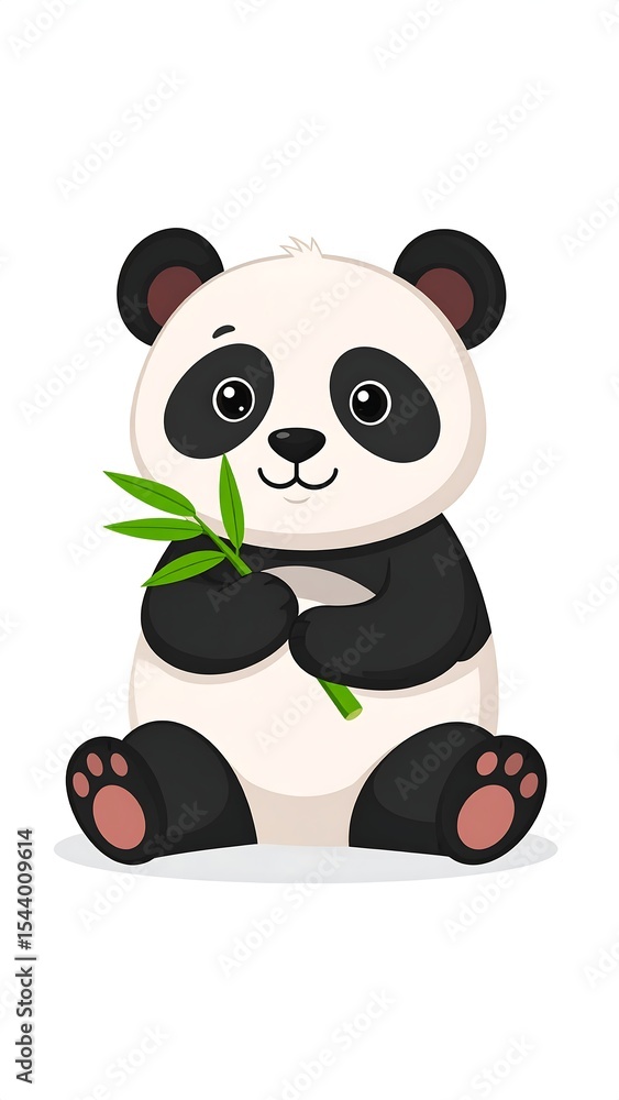 Obraz premium Cute Panda Cub Eating Bamboo.
