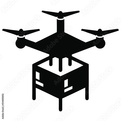 a silhouette of a drone carrying a package