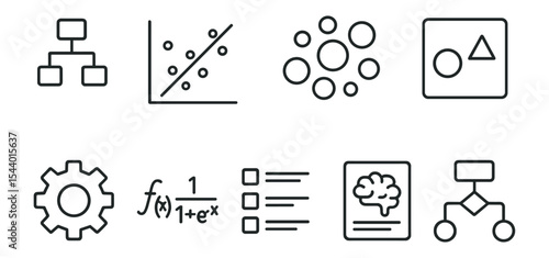 Data analysis, mathematics outline icon set. linear, graphical symbols collection