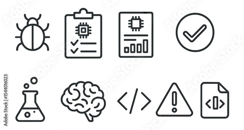 Technology, science line icon set. analytical, data analysis, coding, ai icons collection