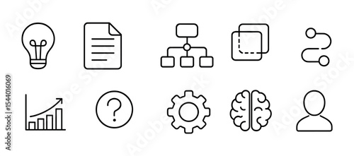 Business management line icon set. strategy, workflow, analysis outline icons