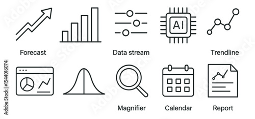 Business, analytics line icon set. forecast, data stream, ai, trendline icons collection