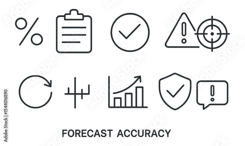 Forecast accuracy line icon set. charts, analytics, warning, target symbols
