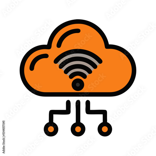 Wi-Fi smart cloud icon featuring a cloud with wireless signals and connected nodes for data management - Smart Thermostat