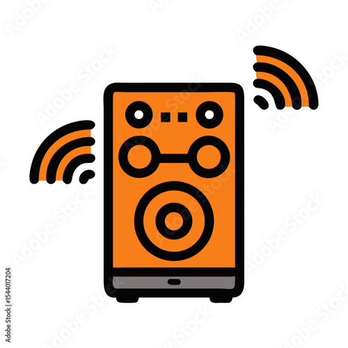 Smart home audio device icon featuring a speaker with wireless signals for sound control - Smart Thermostat