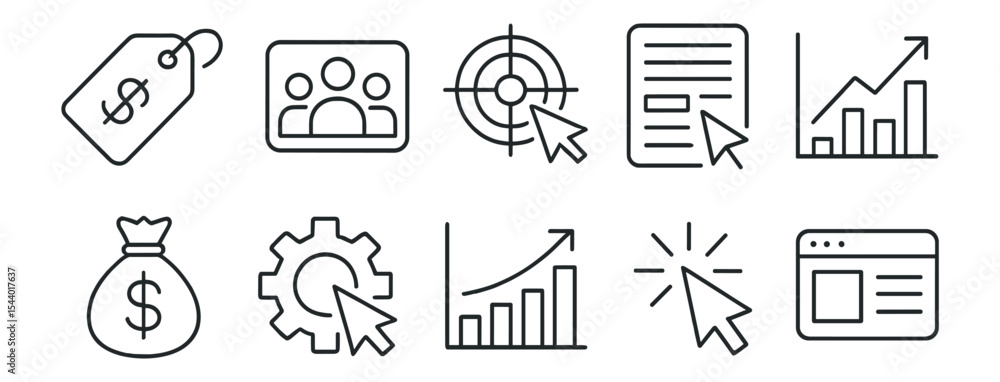 Fototapeta premium Business, marketing line icon set. analytics, seo, e-commerce linear collection
