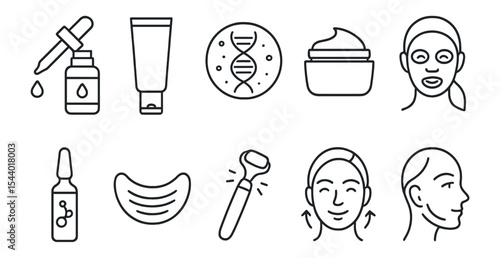 Skincare and beauty line icon set. facial, cosmetics outline collection for wellness