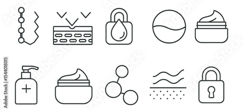 Skin care, beauty outline icon set. cosmetics, health routine outline collection