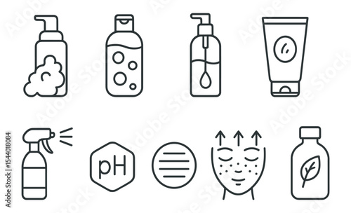 Skincare and beauty line icon set. creams, serums, lotions, flat style