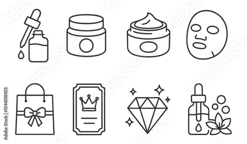 Beauty and skincare line icon set. spa, cosmetics, wellness line style collection