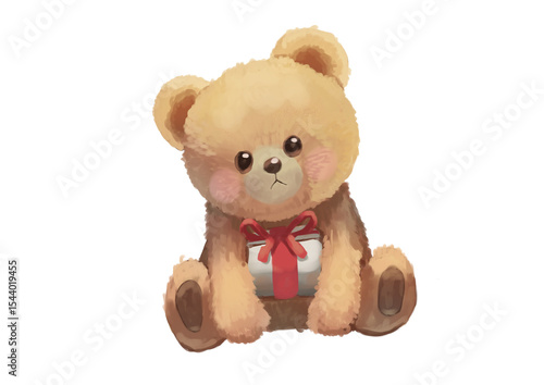 クマのぬいぐるみとプレゼントのイラスト
