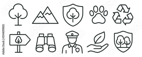 Nature and conservation icon set. environment, wildlife protection line art icons