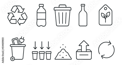 Recycling and waste management line icon set. eco-friendly, sustainability icons collection