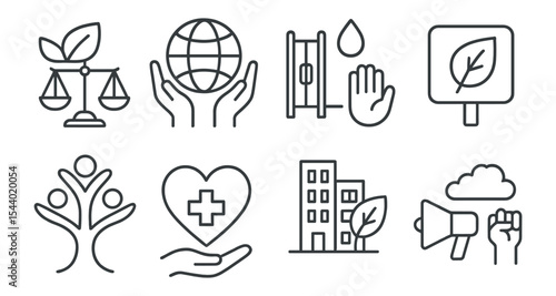 Environment and sustainability outline icon set. eco-friendly, green symbols collection