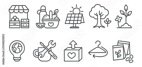 Eco-friendly, sustainable outline icon set. organic, green living, natural icons collection