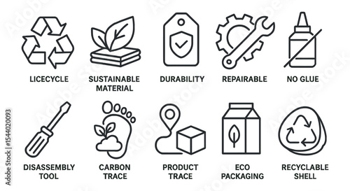 Eco-friendly, sustainability outline icon set. recycling, green technology visuals collection