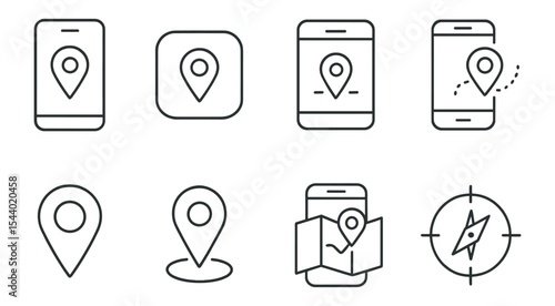 Navigation, map outline icon set. gps, location markers, direction icons collection