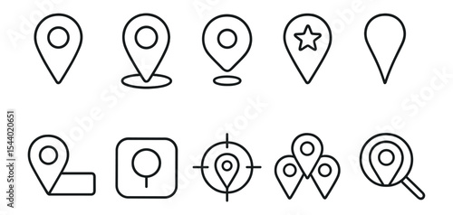Location and navigation line icon set. gps, map, pinpoint, direction, search icons