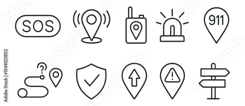 Emergency and navigation line icon set. alert, safety symbols in linear style