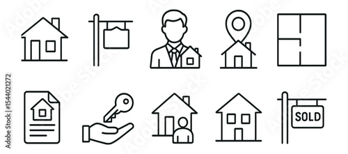 Real estate, property line icon set. home, realtor, key, sale, outline collection