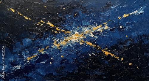 Abstract blue and gold oil painting background