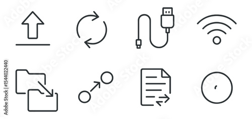 Digital communication icon set. internet, file transfer, connection icons in line style