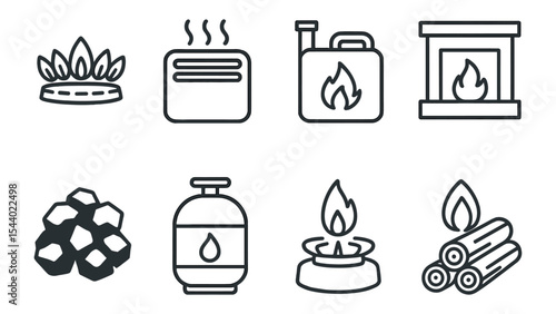 Fireplace, heating line icon set. essential icons for warmth and safety