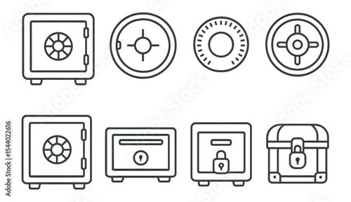 Security, finance outline icon set. vault, safe, lock symbols collection