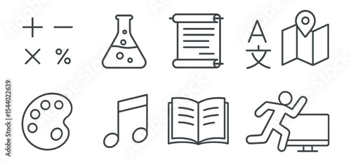 Education and science line icon set. learning, study, research outline essentials